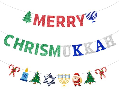Auroriel 3 Stück Glitzer Christmukkah Banner Weihnachten Chanukka Dekoration Festliche Banner Lichterfest Feier Wandgirlande Party Zubehör