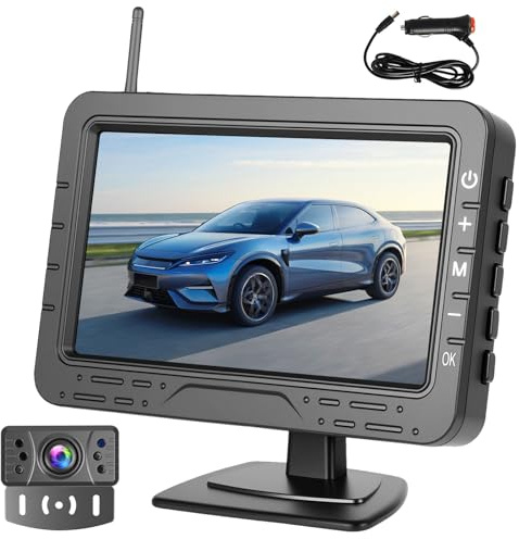 Hikity Kit Cámara Marcha Atrás Inalámbrica 4,3 Soporte Matrícula | 1 Cámara. IP68. Visión Nocturna. Asistencia Estacionamiento. 12-24V