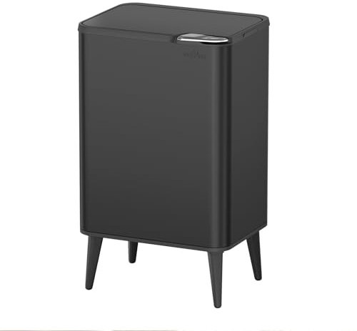 mVm Kitchen Bin, 60L Rubbish Bin, Stainless Steel Push Top waste bin with Lid,Fingerprint-Proof, Odour Seal, Large Capacity for Home Kitchen & Commercial Use (Black, 60L)