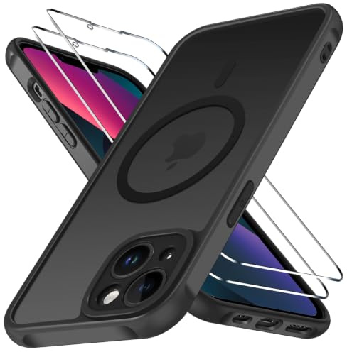 ivoler 3-in-1 Magnetic Case for iPhone 13 with 2 Pack Screen Protector,Compatible with MagSafe,Shockproof Cover,Slim Translucent Matte-Black