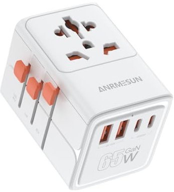 Reiseadapter Weltweit mit 3 USB-C (GaN 65W) & 1 USB-A für UK, USA, China
