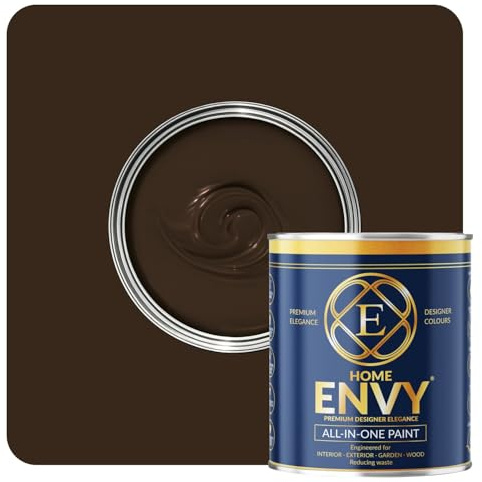 ENVY All-in-One Paint - High Coverage Paint for Interior & Exterior Walls, Wood & Furniture | Multi Surface Paint & Primer | Designer Colours For All Walls - Dark Chocolate - 1L - Matt