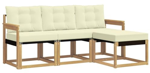 vidaXL Outdoor-Sofagarnitur mit Kissen 4 pcs Weiß und Creme, Garten-Sofa, modernes Lounge-Set für draußen, haltbar, gemütliche Terrasse-Sitze für jeden Anlass