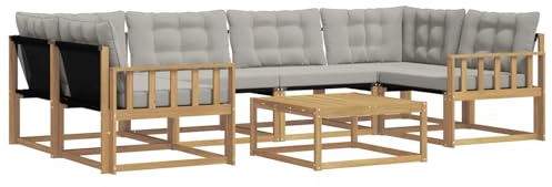 vidaXL Outdoor-Sofagarnitur 7 pcs Weiß und Hellgrau 79 x 79 x 37 cm, Garten, modernes Outdoor-Sofa, gemütliches Möbel, langlebige Lounge, perfekte Terrasse-Sitzgruppe