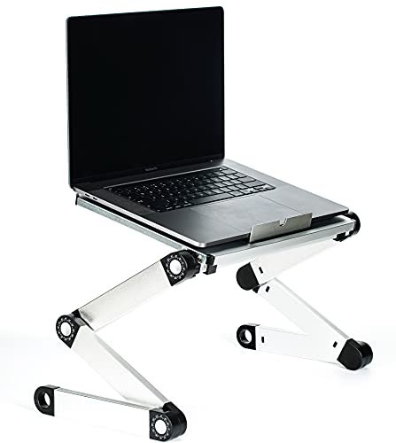 KEREITH Portable Adjustable Aluminum Laptop Computer Desk/Stand/Table Vented w/CPU Fans Notebook-Macbook-Ultra Light Weight Ergonomic TV Bed Lap Tray Stand Up/Sitting (Silver)