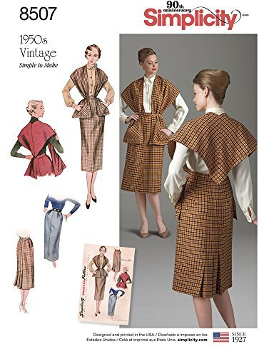Simplicity Schnittmuster D0829 / 8507 Vintage Rock und Stola für Damen, Gr. 36-44
