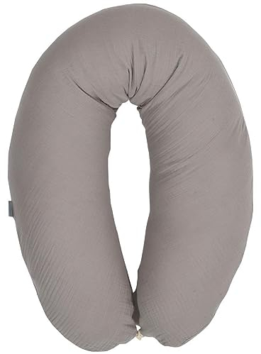 sei Design XXL Stillkissen 190x30 mit Musselin-Bezug ergonomisch, Schwangerschaftskissen Seitenschläferkissen Komfortkissen für Erwachsene, Stillkissenbezug aus 100% Bio-Baumwolle