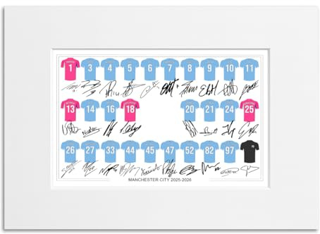 Manchester City Team Squad 2025-2026 Signed Poster Print Framed Picture Photo Autograph Gift 25/26 Haaland Marmoush Cherki Foden Donnarumma (A4 Mounted Only)