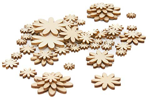 Oblique Unique® 60 Holz Blumen Holzdeko Tischdeko Streudeko Dekoration für Ostern Geburtstag JGA Hochzeit Feier Party Deko Basteln Echtholz