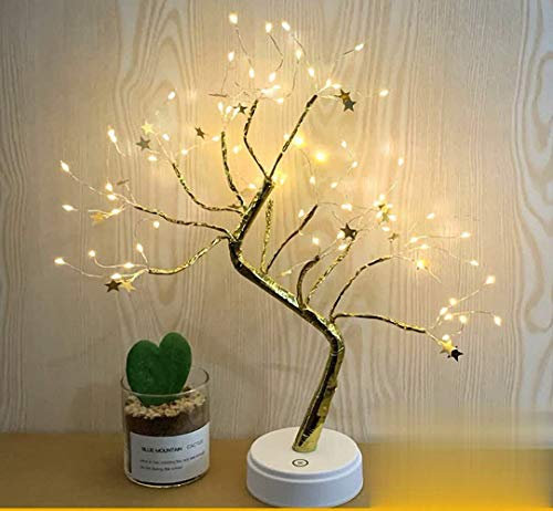 Ulalaza Starry Copper String Tree Branch Lampe LED Batteriebetrieben oder USB-Versorgung Warmes Draht Nachtlicht mit Touch-Schalter für Home Room Decor