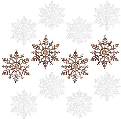 com-four® 12x Christbaumschmuck in Zwei Farben - Weihnachtsdeko Schneeflocke - Anhänger für Weihnachten in bronzefarben und weiß (12-teilig - 10-13cm)