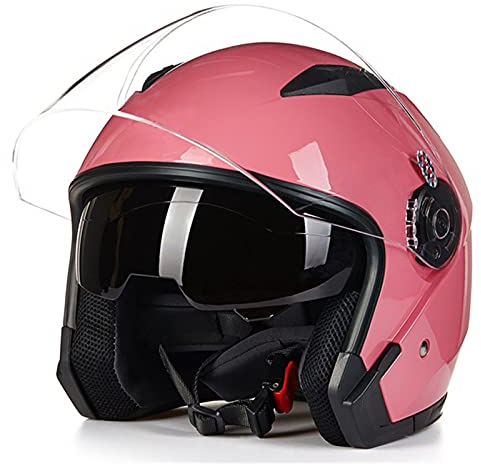 Jet-Helm Motorrad-Helm Roller-Helm Scooter-Helm Mofa-Helm Rollerhelm Mit Doppelvisier Atmungsaktiver Mopedhelm Für Frauen Und Männer ECE 22.05,Rosa,M