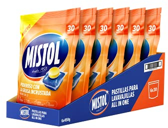 Mistol All In One - 180UDS Pastillas Lavavajillas con Potencia Desengrasante Avanzada, Brillo Intenso y Disolución Rápida, Protección Total y Cero Residuos - Limpieza Eficaz y Responsable