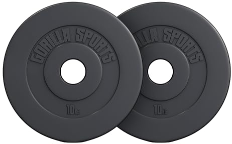 GORILLA SPORTS® Olympia Hantelscheiben - 1,25-30 kg Gewichte, Einzeln/Set, 50/51 mm Bohrung, aus Kunststoff - Hantelscheiben-Set, Hanteln Set, Gewichtsscheiben, Olympiascheiben (20 kg (2x10 kg))