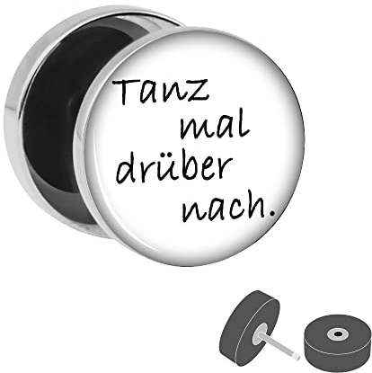 Treuheld® Silberner Fake Plug Tanz mal drüber nach - Bild Ohrstecker - Anzahl: 1 Stück