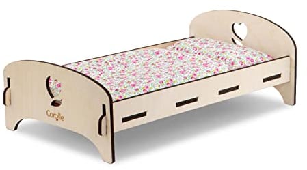 Corolle 9000141370 - Mon Grand Poupon Holzbett, Holzbett mit Kissen und Decke für alle 30-36cm Puppen, schnell zur Lagerung zerlegbar, ab 3 Jahren