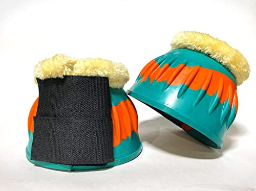 Equipride Übergreifstiefel, Glockenstiefel, aus hochwertigem Gummi mit Kunstfellfutter, XXL-XS (XXL, Grün/Orange)