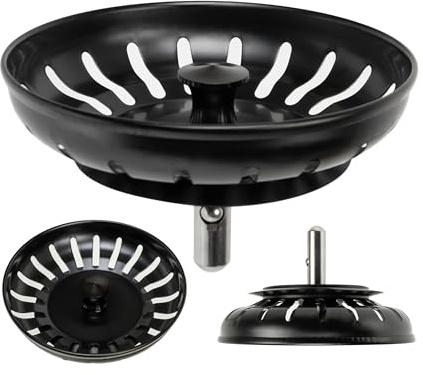 Cesta de tamiz de Fregadero, Ø 82 mm, 30 mm Tornillo, Clavija de Espiga Ø 7,8 mm, Negro, tapón tamiz Fregadero de Acero Inoxidable, colador de Drenaje de fregaderos Cocina, Colador Rejilla Universal