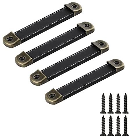 SYDARSYN 4 Stk Ledergriff Möbelgriff Antik Schrankgriff Türgriff Handgefertigter Leder Schubladengriff Kommode Schrank Knob Griffe Möbel Küche Zieht Knöpfe 96mm
