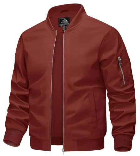 KEFITEVD Men Casual Lightweight Jacket Summer Thin Baseball Jackets with Multi Pockets,Orange Red,L