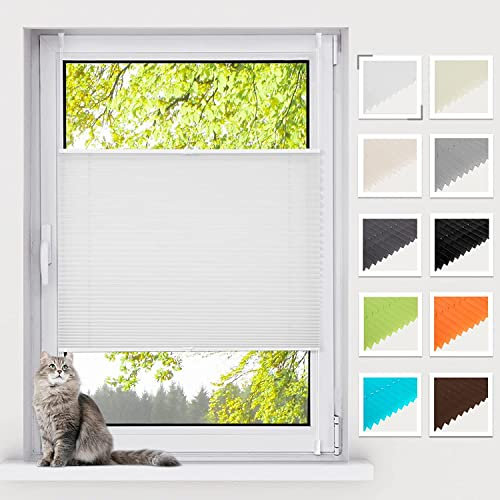 BelleMax Plissee ohne Bohren Klemmfix, Weiß 140x100cm(LxB), Easyfix lichtdurchlässig Sichtschutz und Sonnenschutz, Jalousie Plisseerollo mit Klemmträger, Faltrollo für Fenster & Tür