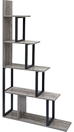 MODERION Regal, Wandregal,Bücherregal mit 5 Ebenen, Leiterregal,für Wohnzimmer, Schlafzimmer, Küche, T-förmiges Design,(160 x 90x25 cm) (Grau)