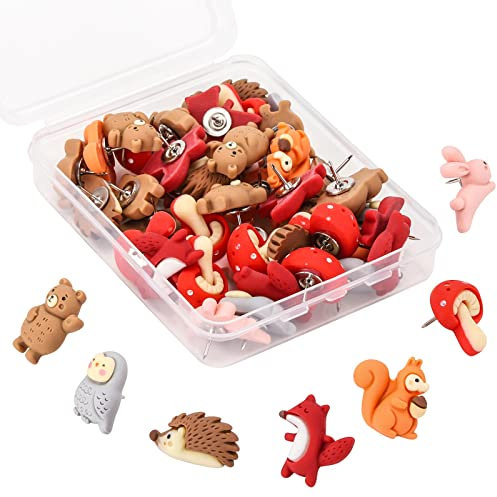 Tecbeauty 50 Stück Pinnnadeln, dekorative Tier-Reißzwecken, niedliche Stile, für Pinnwand, Korktafel, Büro oder Zuhause - Rot, Grau, Rosa