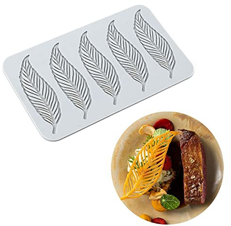 TUKE Moules en silicone en forme de feuilles 3D pour fleurs, gâteau, fondant, feuille d'abeille, pâtisserie, impression de rose, moule en dentelle creuse au chocolat (plume_19,8 x 11,7 x 0,3 cm_H)