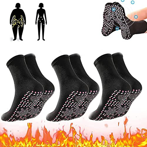 3 Pairs Tourmaline Slimming Health Sock, Tourmaline Acupressure Self Heating Shaping Socks, Soothing Feet Thermotherapeutic Socks Hyperthermia Socks for Men Women (Black)
