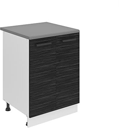 Belini Unterschrank Küche, Küchenunterschrank 60 cm Breite. SD2 Küchenunterschrank mit Arbeitsplatte. Küchenschrank mit 2 Türen, Königliches Ebenholz