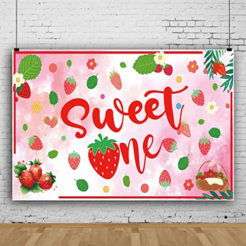 Bovlleetd 150x120cm Doux Un Anniversaire Toile De Fond Fraise Fruits Rouges Photographie Fond Rose Blanc Fleur Vert Feuilles Toile De Fond pour DéCor De Douche De BéBé