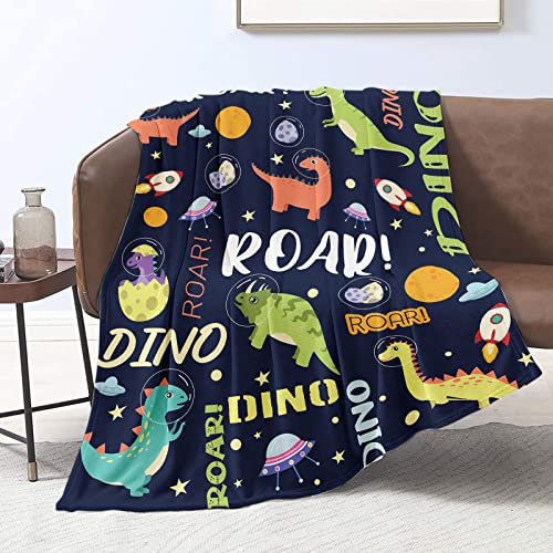 Domgoge Dinosaurier Kuscheldecke für Kinder Jungen Weltraum Flauschige Flanell Fleecedecke Dino Decke Decken Sofadecke Couchdecke Geburtstagsgeschenk, Marineblau, 130cm x 152cm