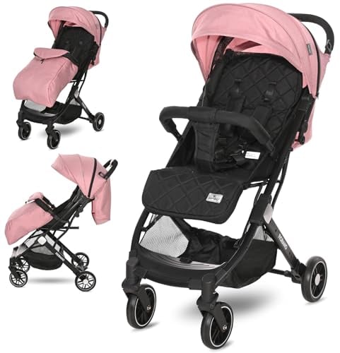 Lorelli Kinderwagen Fiorano, Reisebuggy, Baby Buggy klein zusammenklappbar, leicht, nur 7,5 kg, kompakter Sportsitz bis 15kg, Kinderbuggy mit Einhand-Klappsystem und Zusatzgriff zum Ziehen, pink