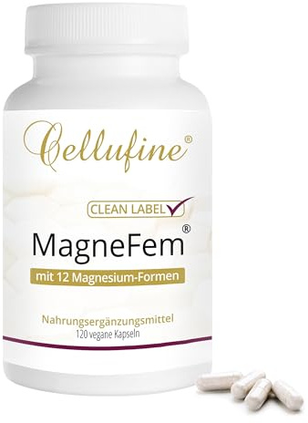 Cellufine® MagneFem® 120 vegane Kapseln mit 12 Magnesiumverbindungen | darunter Magnesiumoxid, marines Magnesiumoxid, Magnesiumbisglycinat und Magnesiumcitrat, vegan ohne Zusatzstoffe