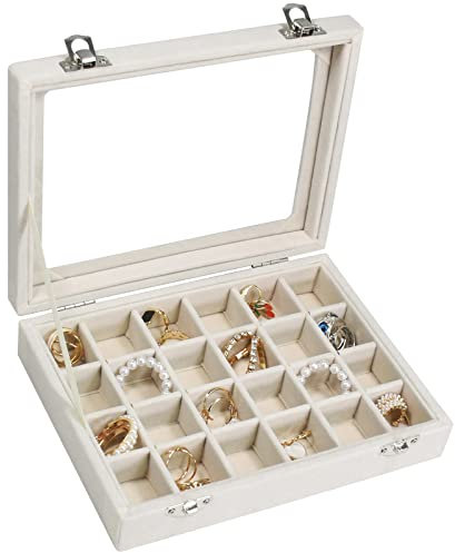 Vicoter Schmuckkästchen aus Samt, 24 Fächer, für Schmuck, Ringe, Organizer, Box, Tablett, Halter, Ohrringe, Aufbewahrungsbox für Mädchen, Ehefrau, Mutter, Frauen (Beige)