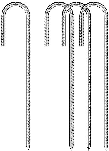 4 Pack Tent Pegs, 12 Inch Heavy Duty Galvanised Steel Ground Rebar Stakes J Hooks Anchors Anchorage Stakes Tent Pegs for Camping Tents Trampoline Canopies