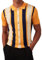 Kallspin Men's Vintage Knit Polo Shirt Short Sleeve Striped Button Down Knitting Golf Shirts(Yellow XX-Large)