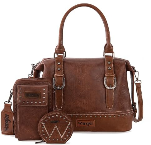 Wrangler Arzttaschen-Set für Damen, Top-Griff, Umhängetasche mit Handy-Handtaschen und Münzbörse, 3-teilig, Auffälliges Braun, Einheitsgröße