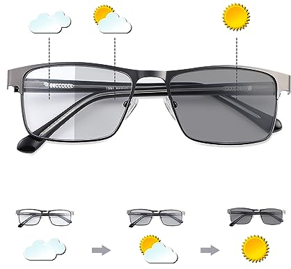 LJIMI Photochrome Übergangs Fernbrille für Männer und Frauen Retro Myopie-Brille mit TR90-Rahmen Leichtes Brillen für Kurzsichtigkeit Schwarz Vollrahmen Antireflexionsschutz UV Schutz Sonnenbrille