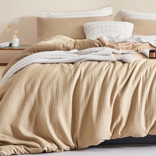 Sedefen Housse de Couette 220x240 cm Kaki + 2 Taies d'oreillers Gaufré Broderie Élégant Parure de Lit Adulte 2 Personnes à Carreaux Housse de Couette avec Fermeture Éclair