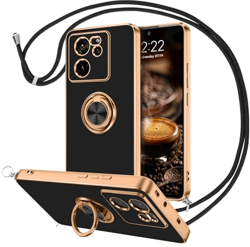 BENTOBEN für Xiaomi 13T Hülle mit Band, Handykette Xiaomi 13T Pro Handyhülle Hülle mit Ring 360° Halter Ständer Silikon Stoßfeste für Xiaomi 13T/Xiaomi 13T Pro Hülle 6.7, Schwarz