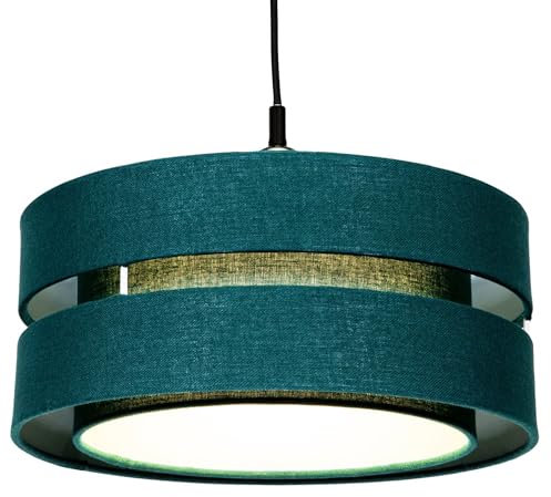 Contemporary Quality Forest Green Linen Fabric Triple Tier Ceiling Pendant Lamp Shade | 60w Maximum | Designer Style | 35cm Diameter by Happy Homewares