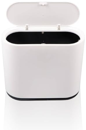 HERCHR Poubelle Rectangulaire en Plastique, Poubelle Moderne Blanche, Poubelles Fines, Poubelle avec Couvercle Supérieur à Pression pour Salle De Bain