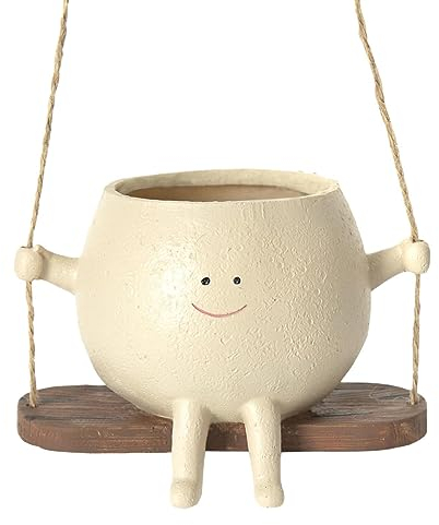 Pots De Fleurs À Suspendre, Jardinière À Suspendre Intérieur Extérieur, Pot De Fleurs en Résine avec Visage Sourire Et Balançoire, Pot De Fleur pour Cactus Succulentes, Décoration Murale pour aison