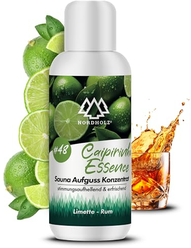 NORDHOLZ® Saunaaufguss [54 Sorten 15ml, 100ml, 250ml] - Sauna Aufgussmittel für intensive & erholsame - Sauna Zubehör (#48 Caipirinha Essence, 100ml)