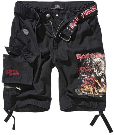 Brandit Unisex Iron Maiden Savage Shorts The Number of The Beast Black Edition Cargo Shorts