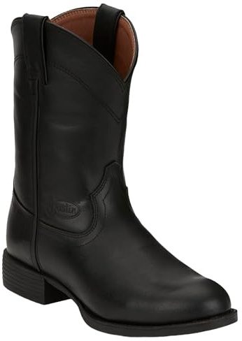 Justin Kilgore 10 Stampede Roper Men's Boots, Premium Leather, J-Flex Insole, Round Toe, Oil & Slip Resistant Rubber Outsole, Jet - 10 D