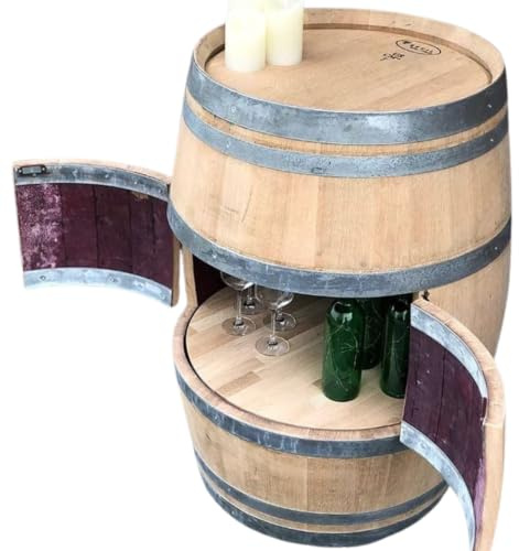 Fass-Schmiede Weinfass Bar mit kleinen Türen und Einlegeboden Weinfass Bartisch Minibar (Shabby Black)