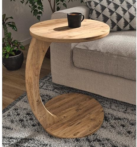 Tubibu C Form Petite Table d'appoint Ronde comme Plateau de Rangement pour canapé et canapé avec roulettes, Table à roulettes, Table de Rangement, Plateau de Table Rond (Aspect Noyer)
