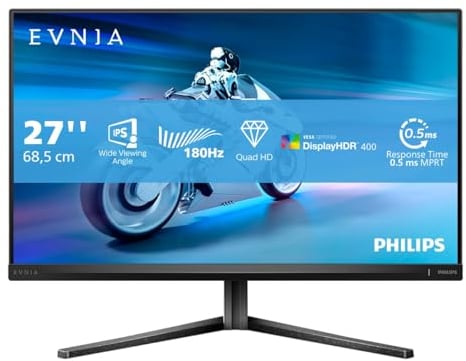 PHILIPS Evnia 27M2N5500 - Monitor da gioco QHD da 27 pollici, 180 Hz, FreeSync Prem., G-Sync comp., HDR400 (2560x1440, 1 ms, HDMI, DisplayPort) nero/grigio